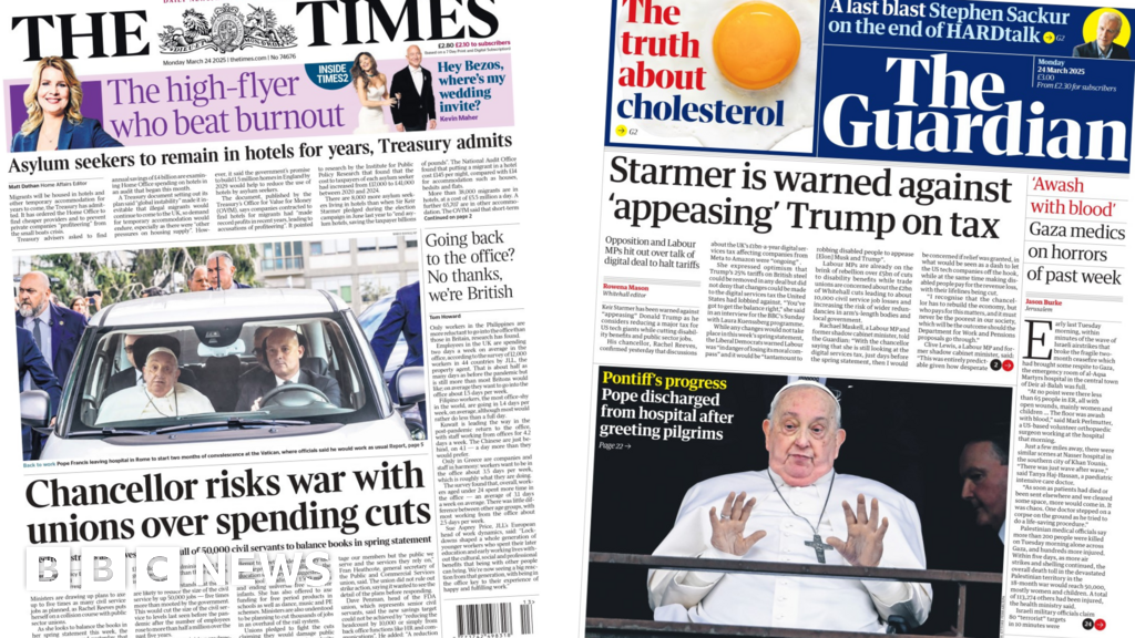 The Papers: Reeves risks union war and Pontiffs progress