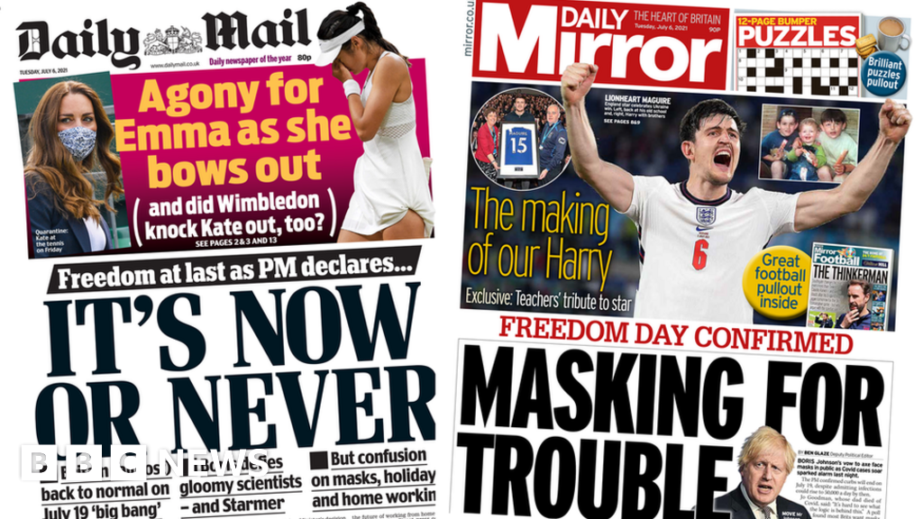 Newspaper Headlines Now Or Never Says Pm After Lockdown Ending