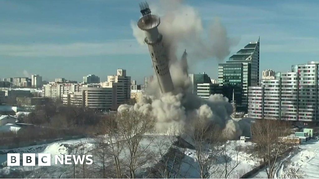 Massive TV tower in Russia demolished BBC News