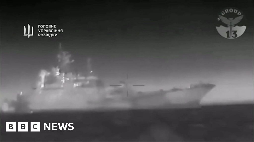 Video appears to show Ukrainian sea drones sink Russian landing ship