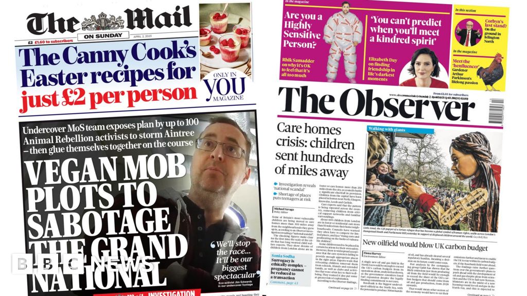Newspaper headlines: ‘Vegan mob’ foiled and ‘care homes crisis’