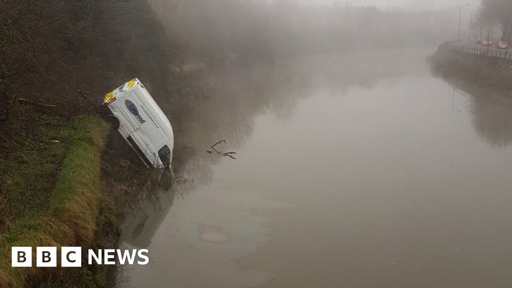 Fortunately for the driver, such as the Avon van crashes into the river