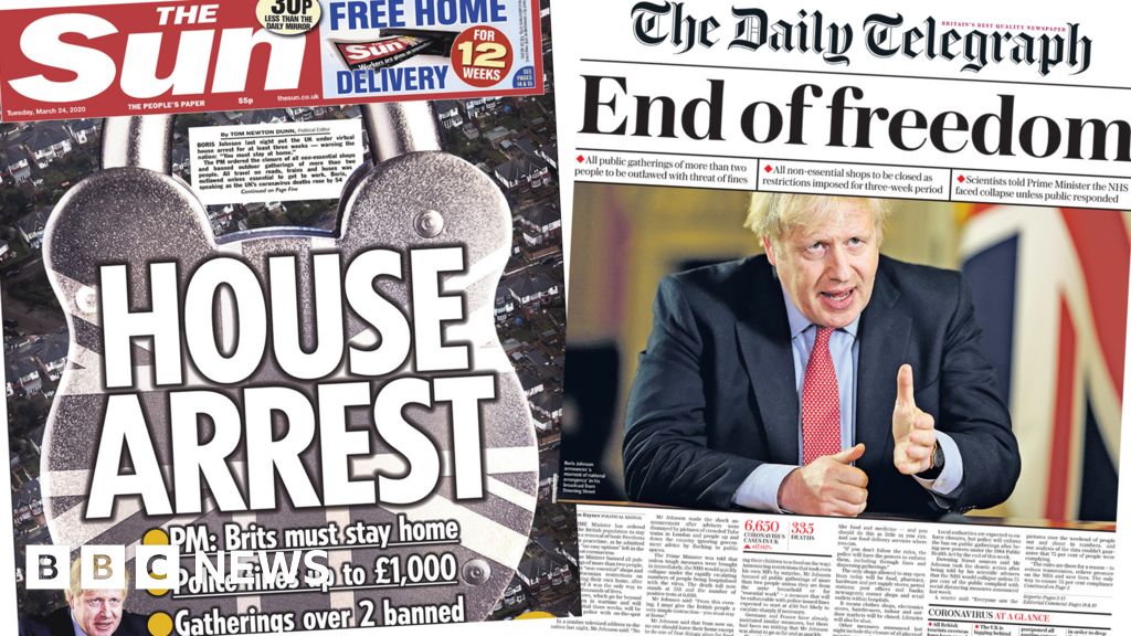 Newspaper Headlines UK under House Arrest As Coronavirus Measures 
