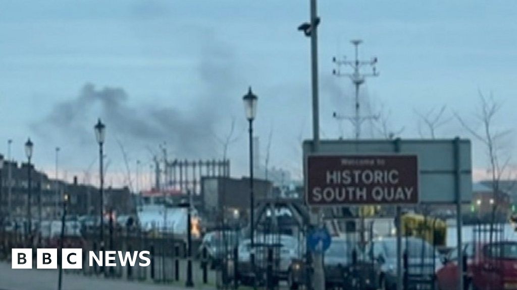 Smoke rises into the air after WW2 bomb explosion in Great Yarmouth