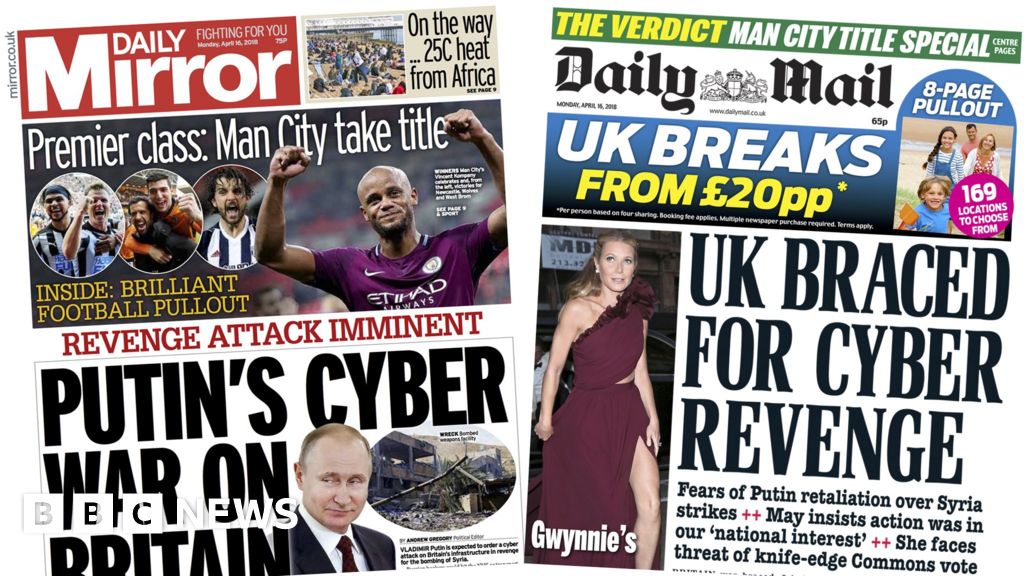 Newspaper Headlines Russian Cyber War May Grind Uk To Halt 