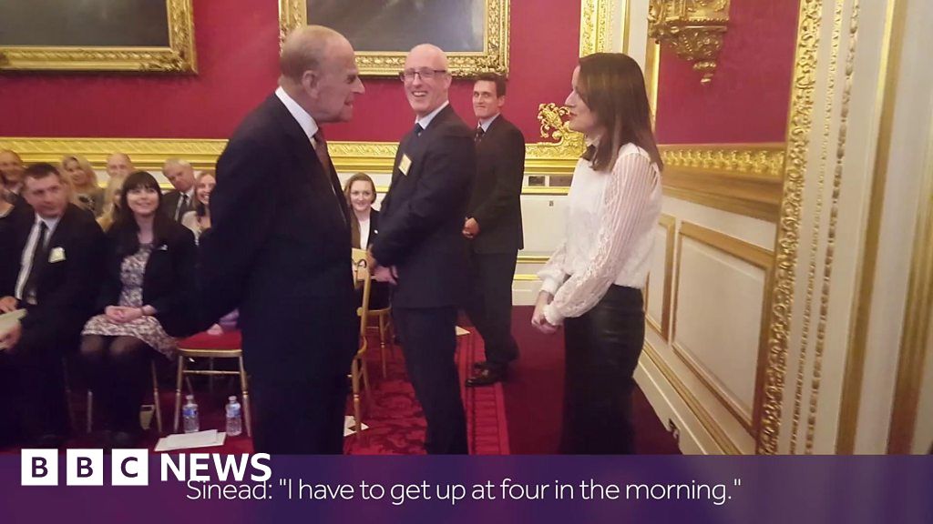 Duke of Edinburgh jokes with Newsbeat's Sinead Garvan at St James's