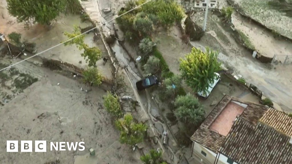 Aerial footage shows the aftermath of deadly flash floods in Italy