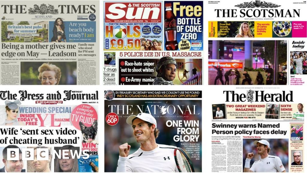 Scotland's papers T in the Park deaths and Murray at Wimbledon BBC News