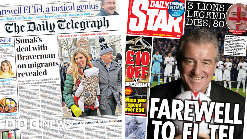 The Papers: 'Farewell El Tel' and Sunak-Braverman 'migrant deal'