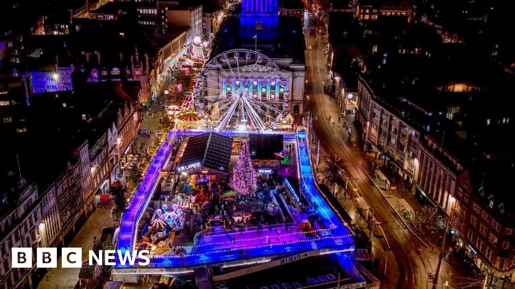 Drone images show Nottingham's winter wonderland and aerial rink BBC News