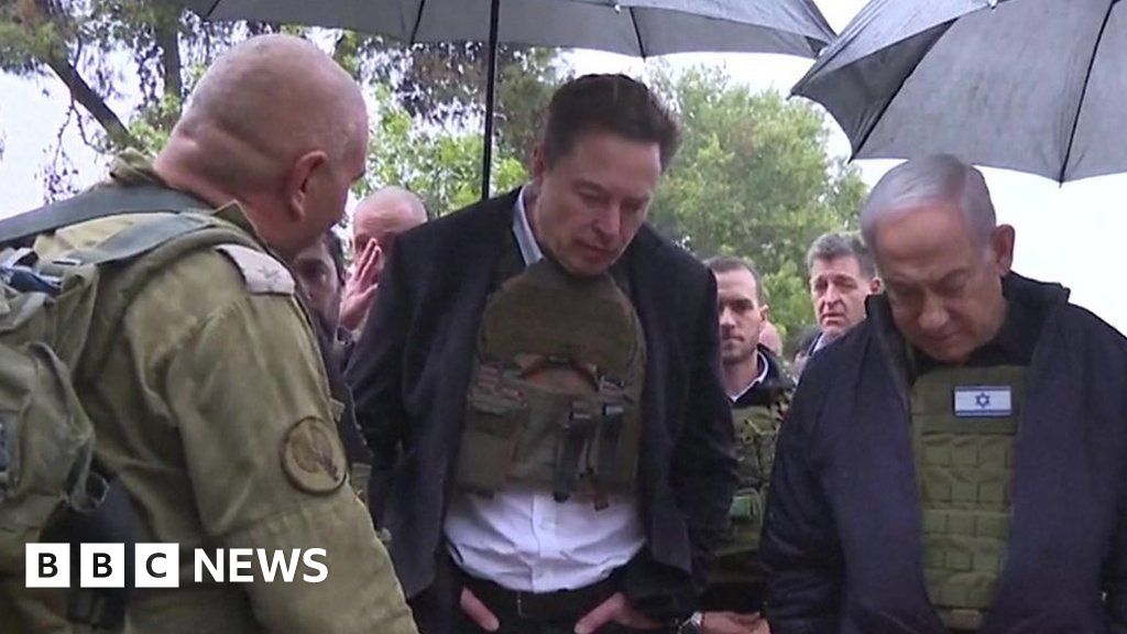 Elon Musk visits 7 October kibbutz with Israeli PM Netanyahu