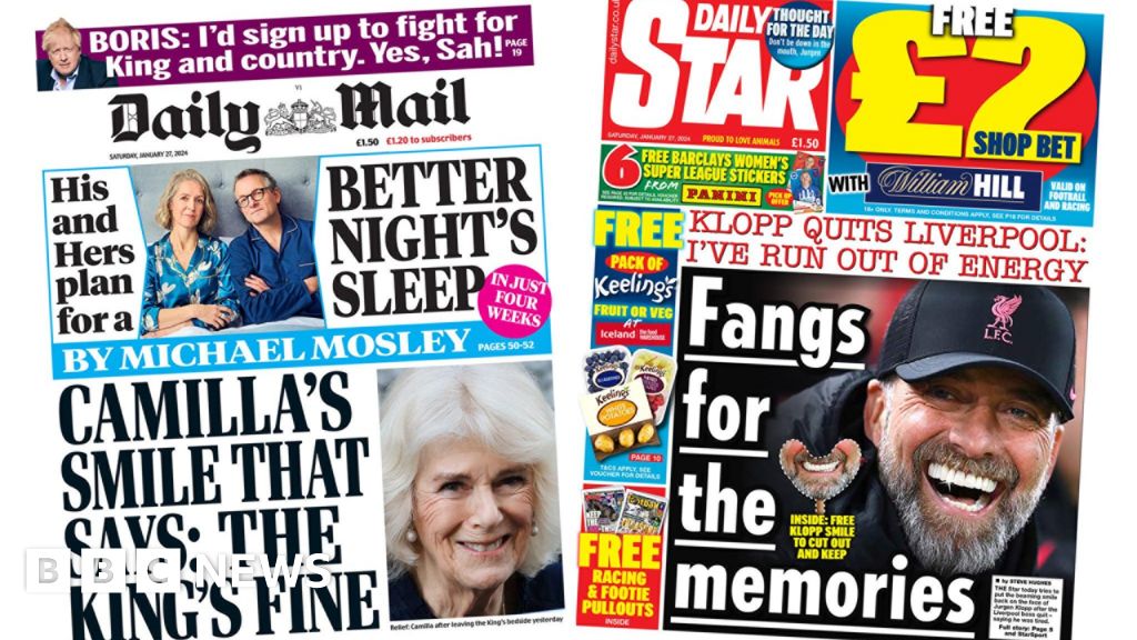 Newspaper headlines: 'The King's fine' and 'Klopp shock' – BBC