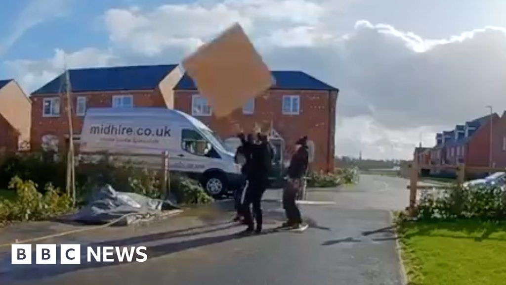 Storm Ciara Builder hit on head by flying plywood