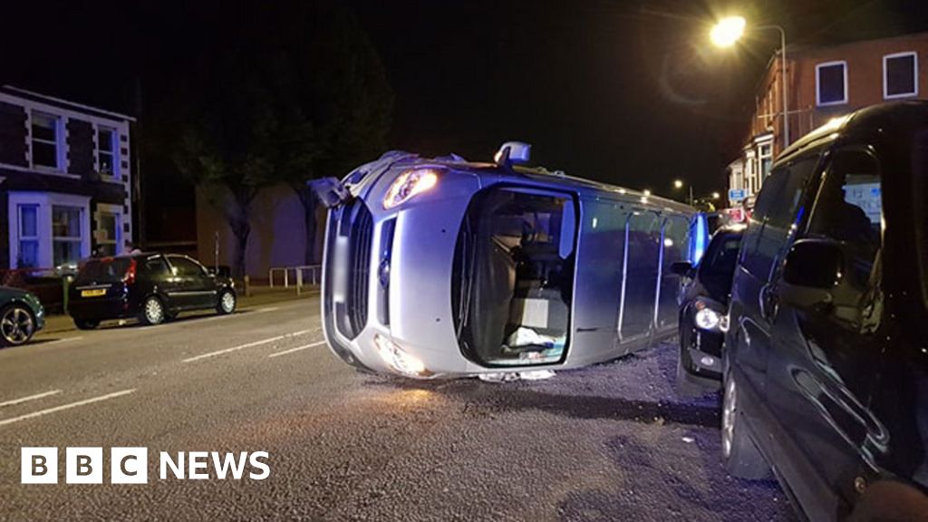 Overturned Van Blocked Main Cardiff Route In Sign Crash Bbc News