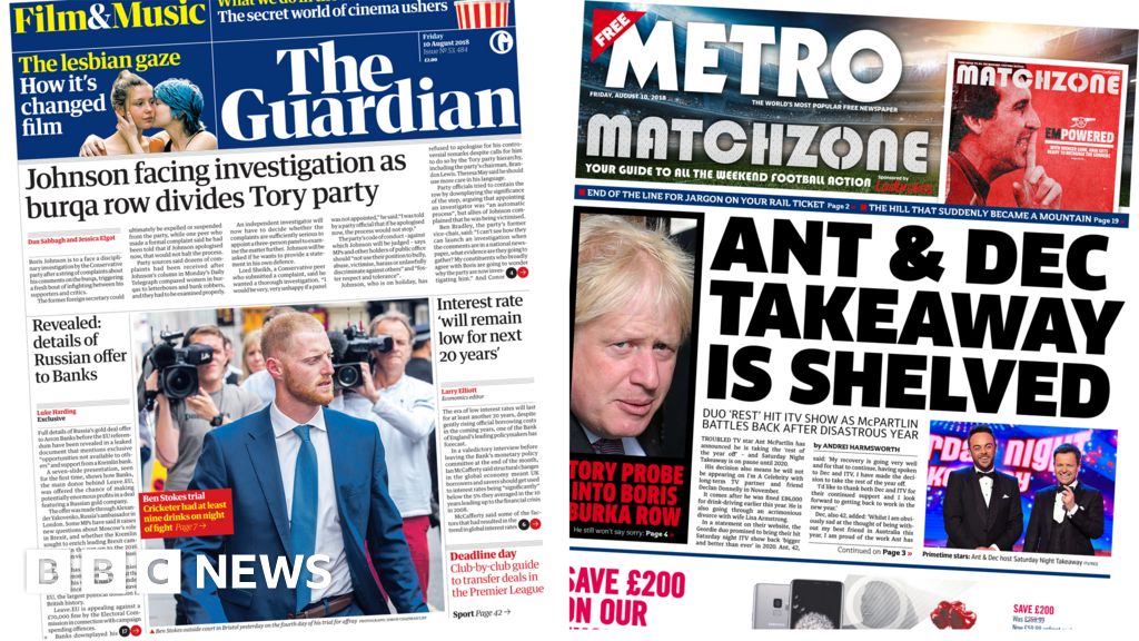 Newspaper headlines: Johnson 'divides' Tories and Ant's year off - BBC News