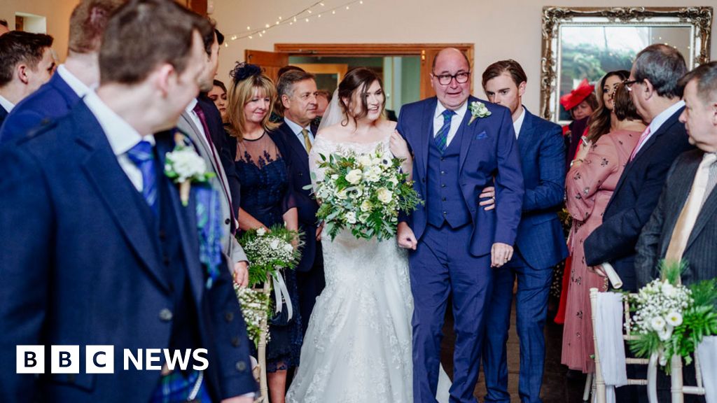 Therapy team help dad with cancer walk daughter down aisle BBC News