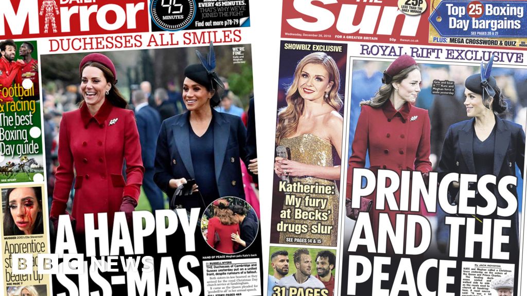 Newspaper Headlines Kate And Meghan Display Peace And Goodwill Bbc 
