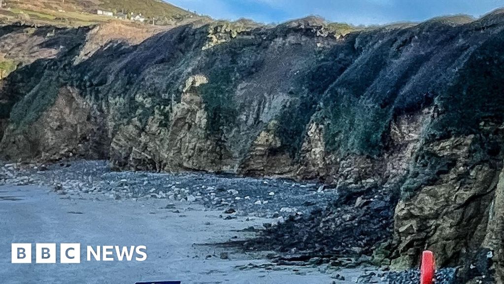Video shows moment cliff crashes down onto Anglesey beach