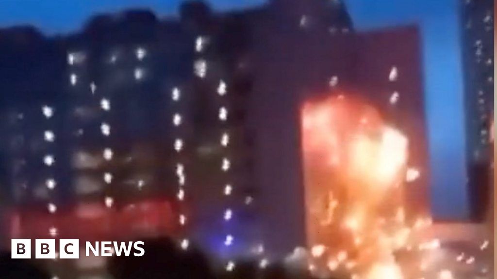 Watch: Huge Blast As Drone Explodes In Moscow - BBC News