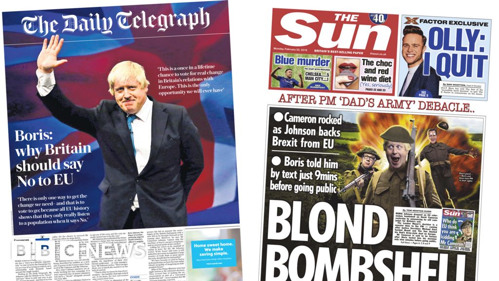 Newspaper Headlines Boris Johnson Eu Referendum Pilot Dies And Queen