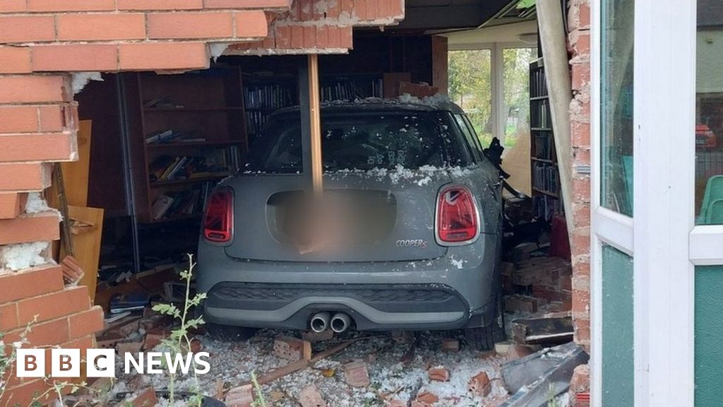Sandiacre Car still embedded in library 24 hours after crash