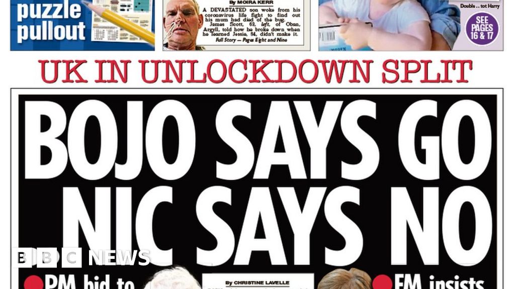 Scotland's papers UK split over easing lockdown rules BBC News