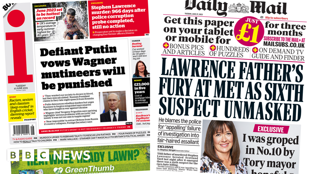 Newspaper headlines: Putin defiant and ‘fury’ over new Lawrence suspect