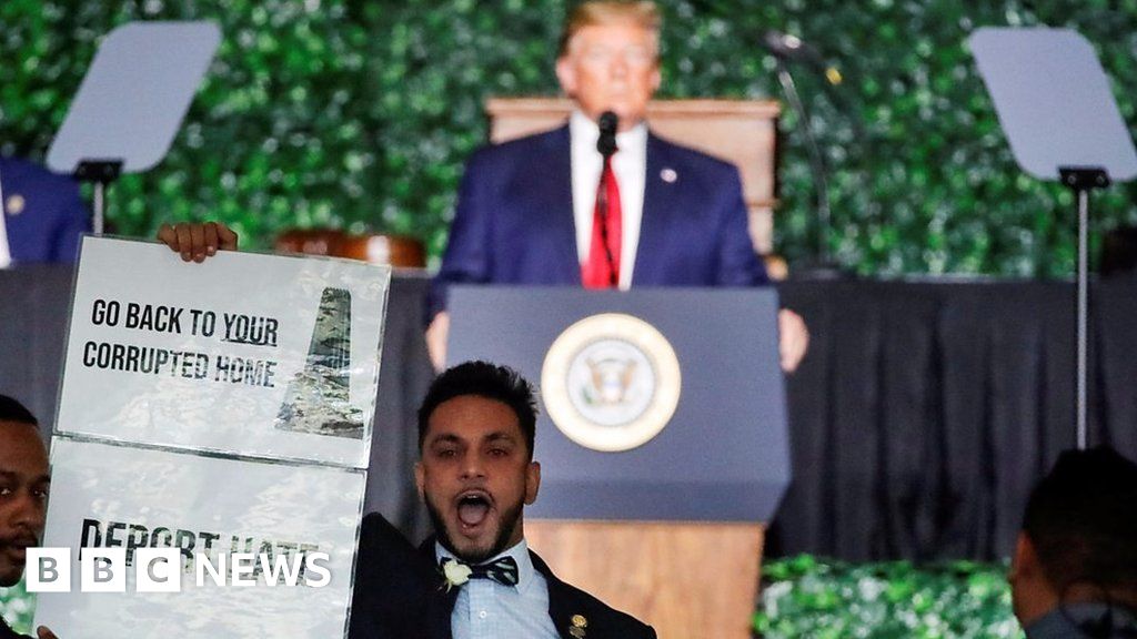 Protester Interrupts President Trump's Democracy Speech - BBC News