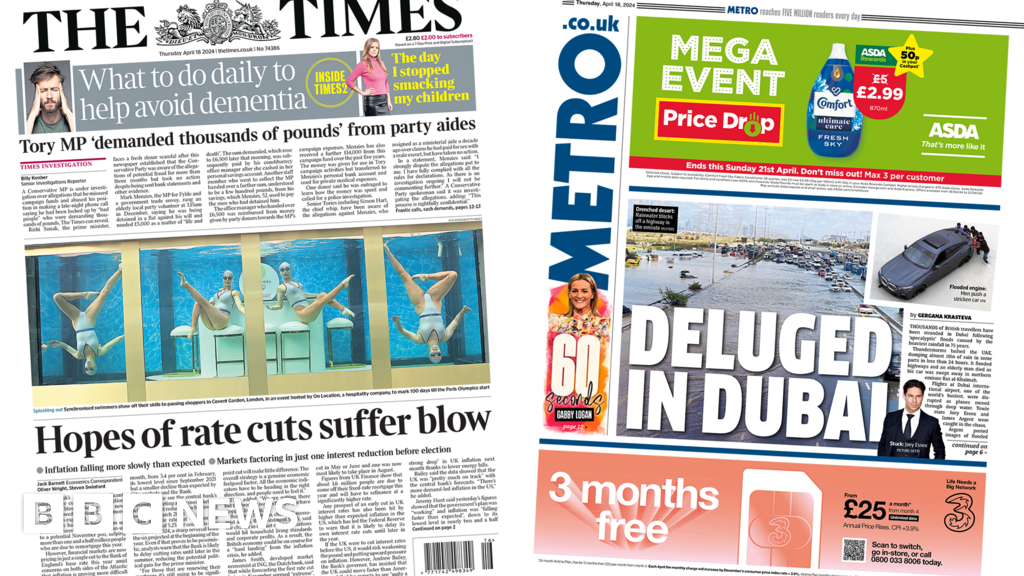 The Papers: Hopes of rate cuts 'suffer blow' and Dubai deluged