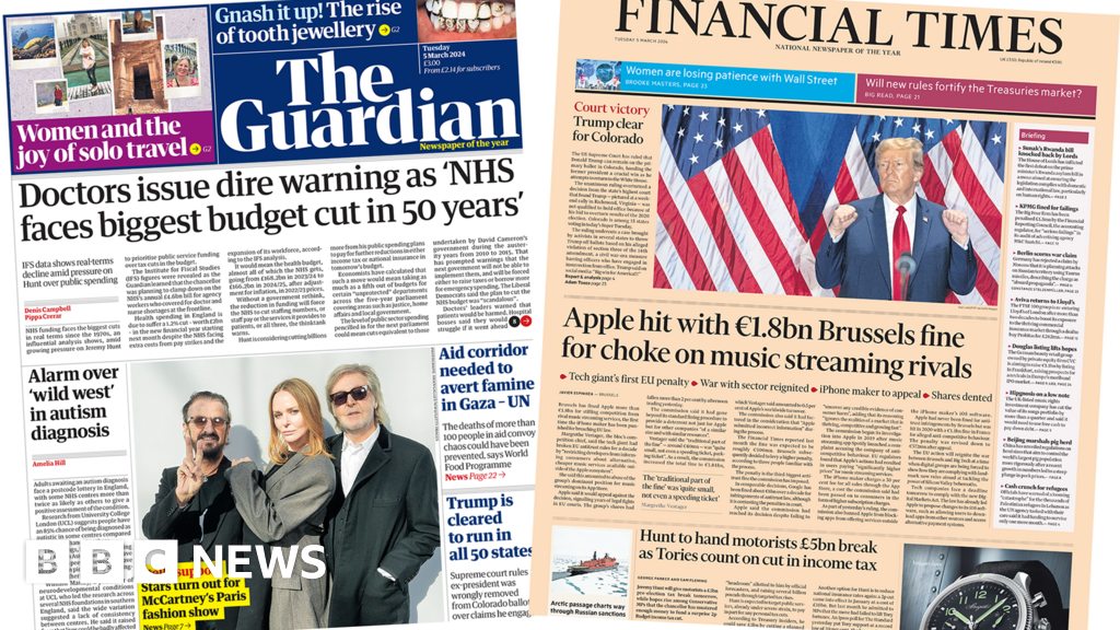 Newspaper headlines: NHS budget warning and Hunt 'to keep fuel tax cut'