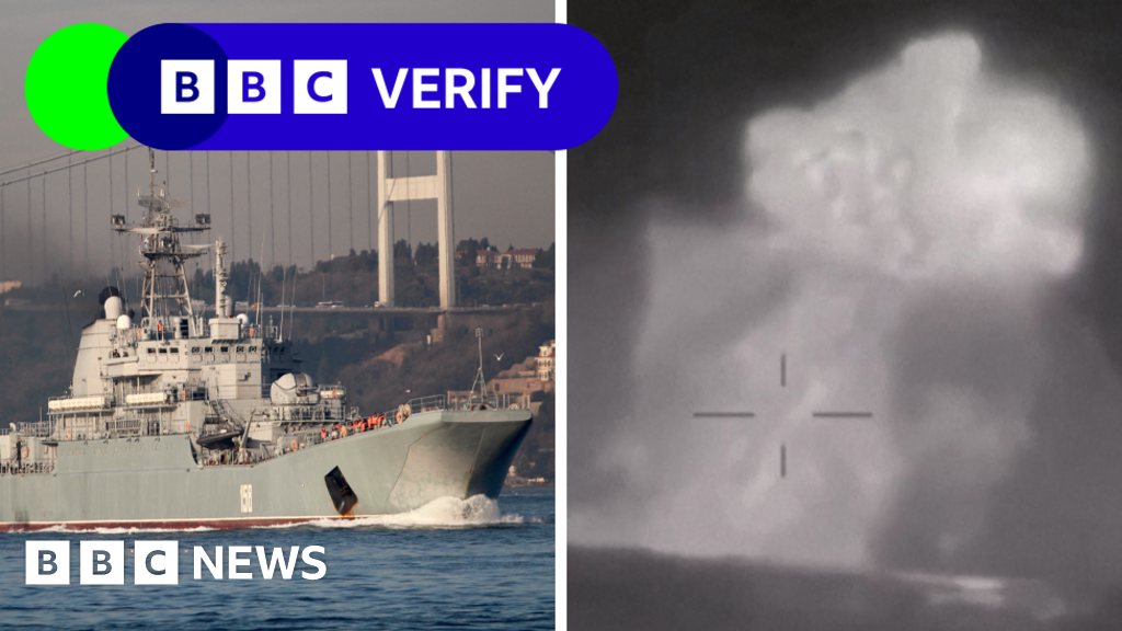Moment Russian ship struck by Ukrainian drones
