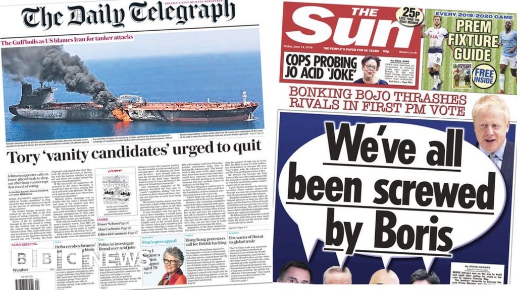 Newspaper Headlines Vanity Candidates For Tory Leadership Screwed By Boris Bbc News 