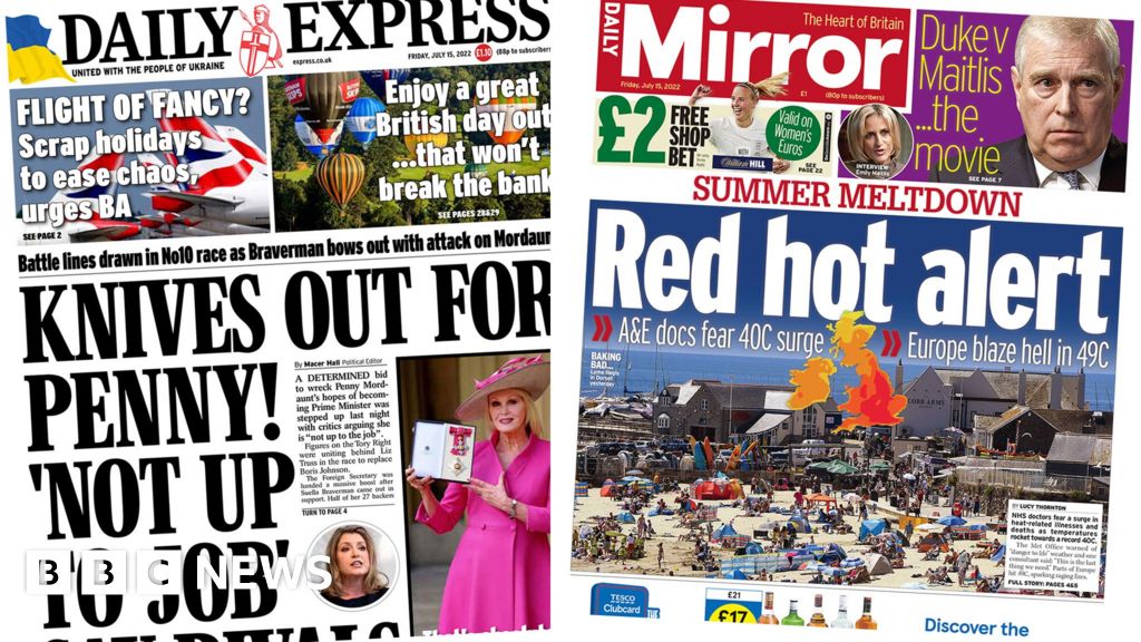 Newspaper headlines: 'Knives out' for Mordaunt and NHS braces for heat