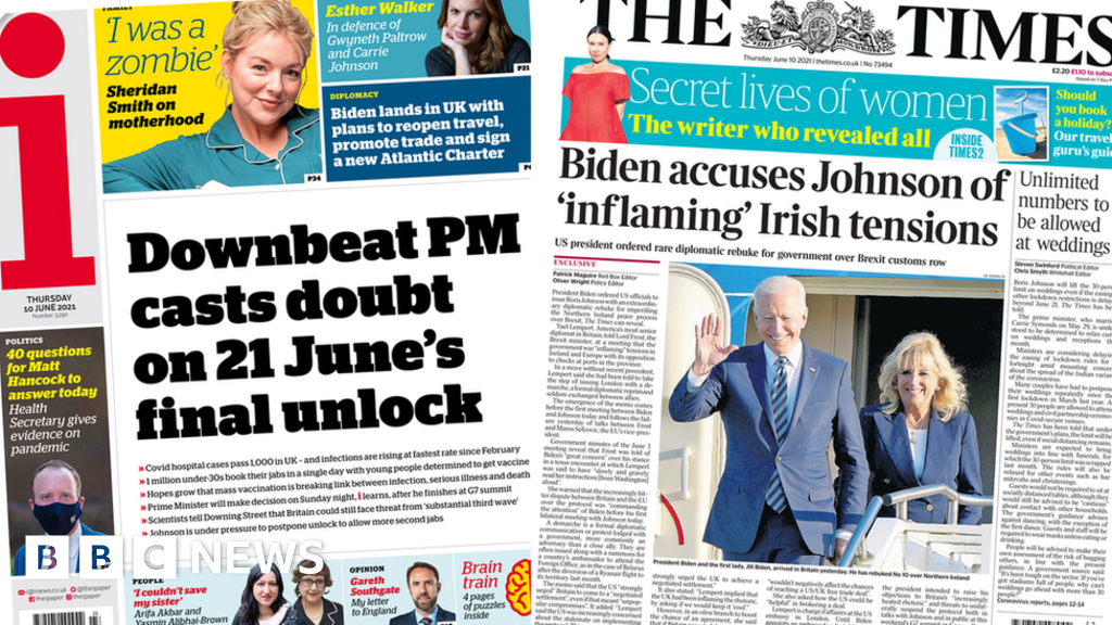 Newspaper Headlines Pm Downbeat About Unlocking And Biden On Ni Bbc News