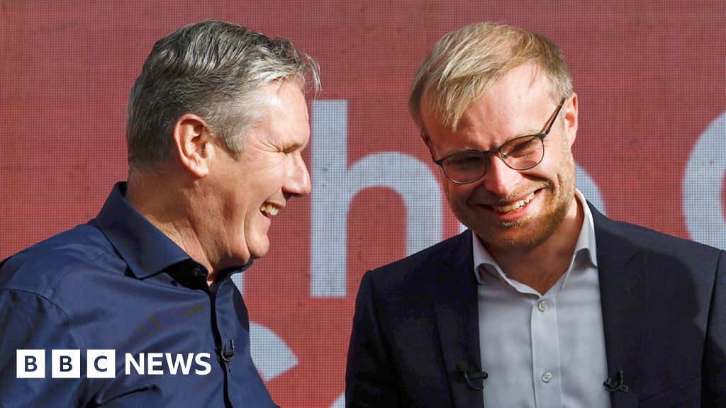 Labour Party leader Keir Starmer joined MP-elect Michael Shanks to celebrate Mr Shanks' victory in the Rutherglen and Hamilton West by-election on 6 October 2023 in Rutherglen, Scotland