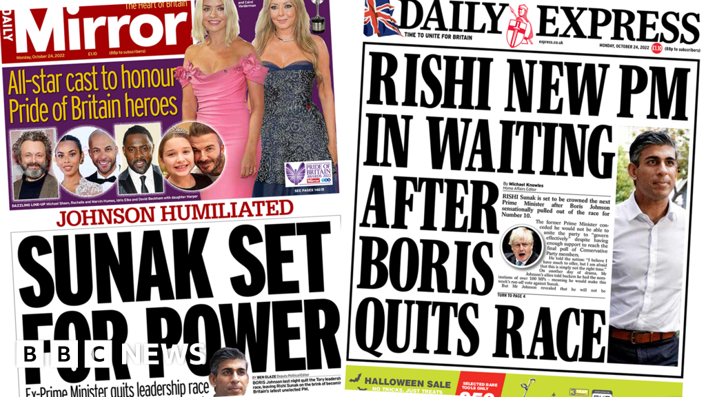 Newspaper headlines: 'Boris quits race' and 'Sunak set for power'