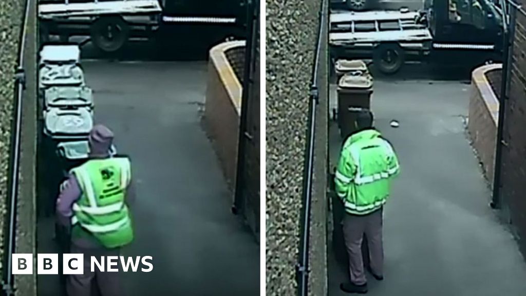 Binmen 'caught urinating on wheelie bins in Wakefield' BBC News
