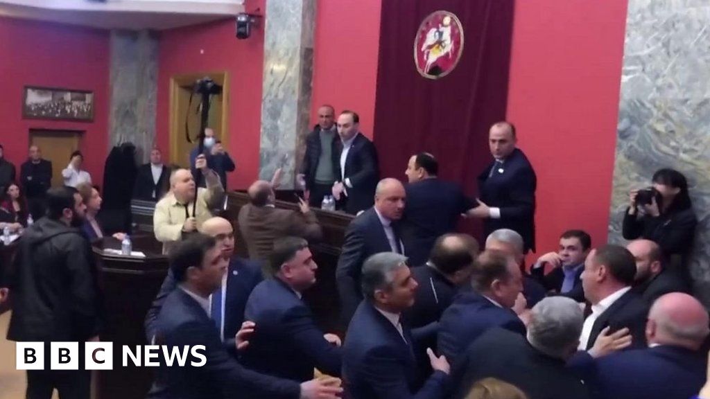 Georgia parliament: Lawmakers exchange blows over 'foreign agents' law