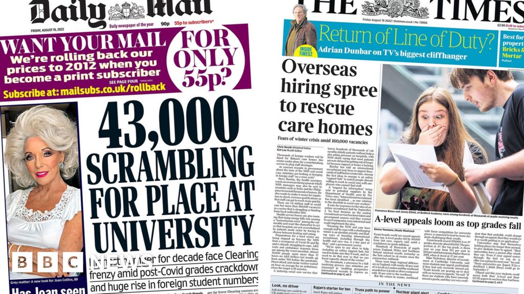 Newspaper headlines: University scramble and overseas carer hire spree