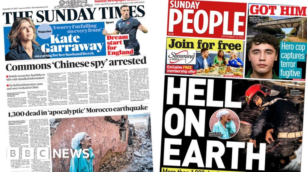 Newspaper headlines: 'Chinese spy arrest' and 'hell on earth' after quake