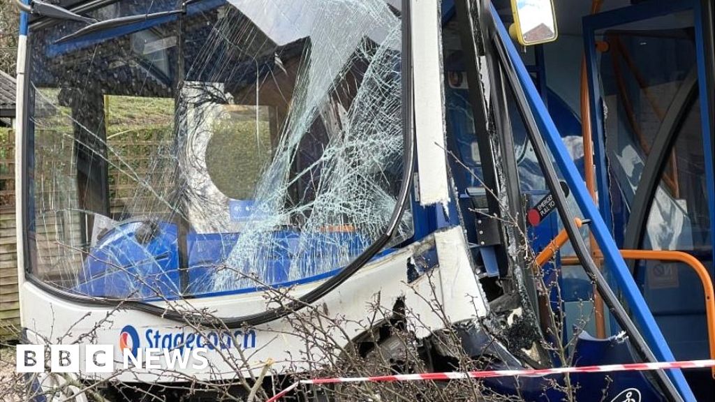Double-decker bus crashes into Quedgeley telegraph pole 