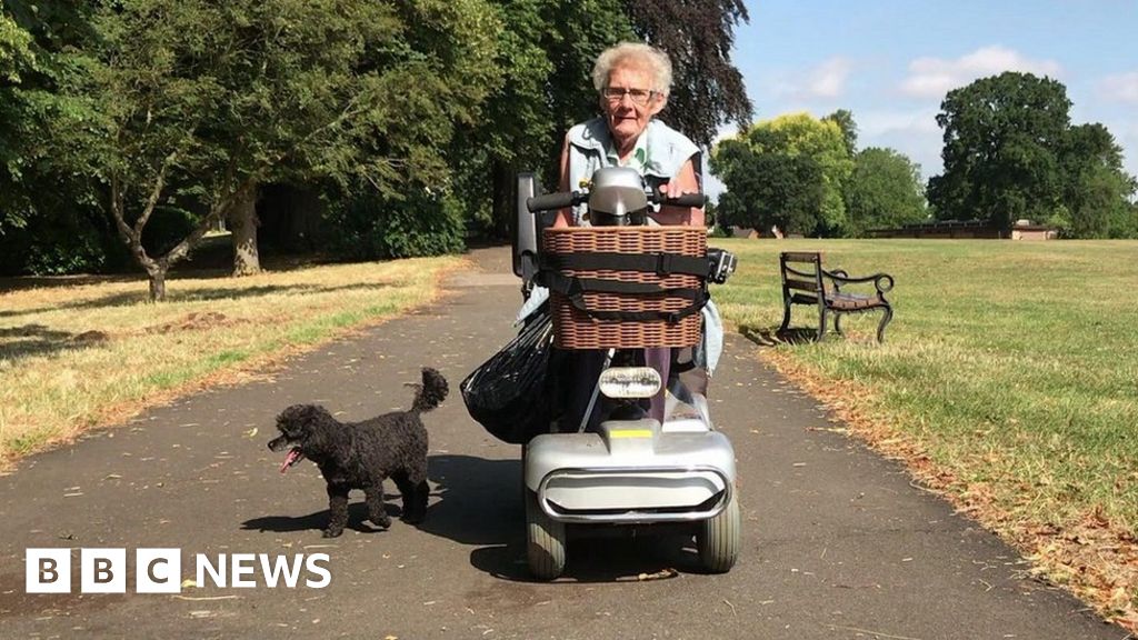 Northampton woman picks litter from her mobility scooter BBC News