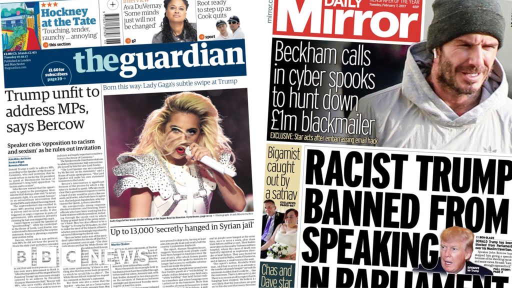 Newspaper headlines: John Bercow 'silences' Donald Trump - BBC News