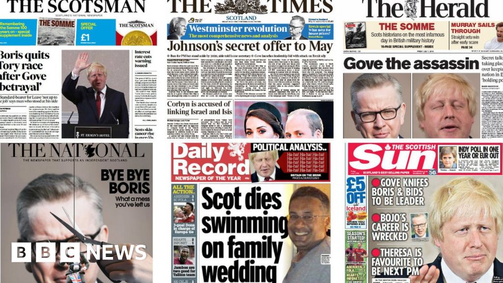 Scotland's papers: Tory 'treachery' and Scot swim death - BBC News