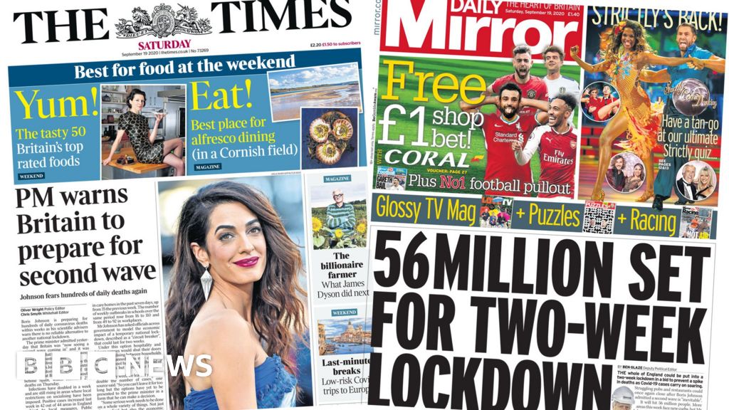 Newspaper headlines: PM warning and England faces 'two-week lockdown