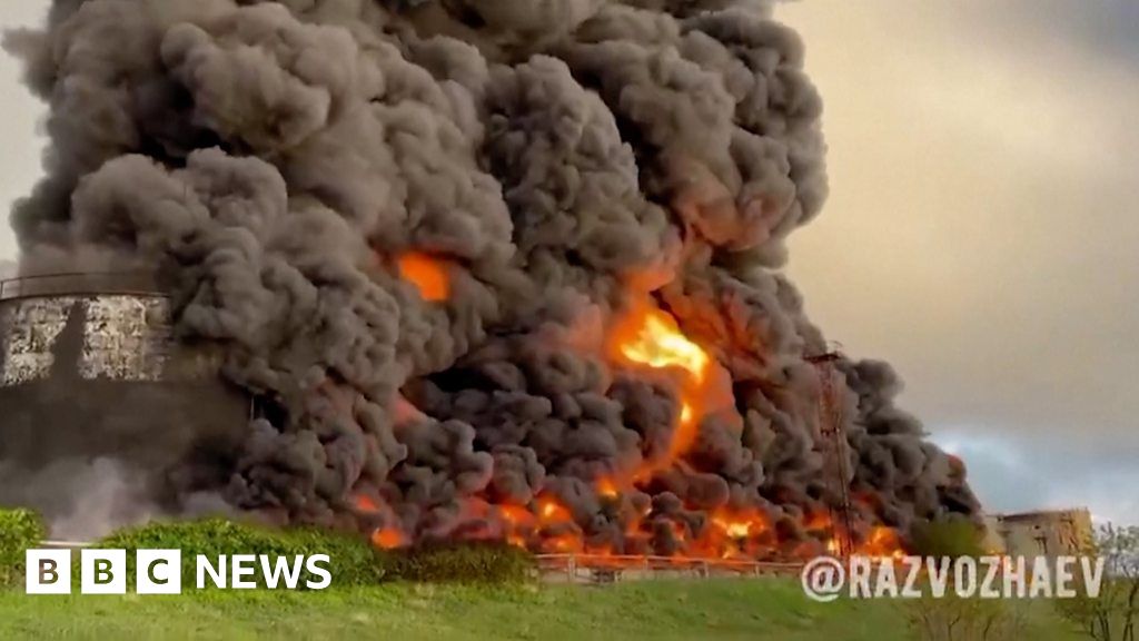 Ukraine war: Video shows huge flames rising from Crimea oil tank