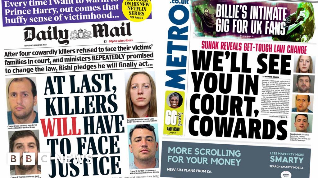 The Papers: New laws for 'cowardly killers' over sentencing hearings