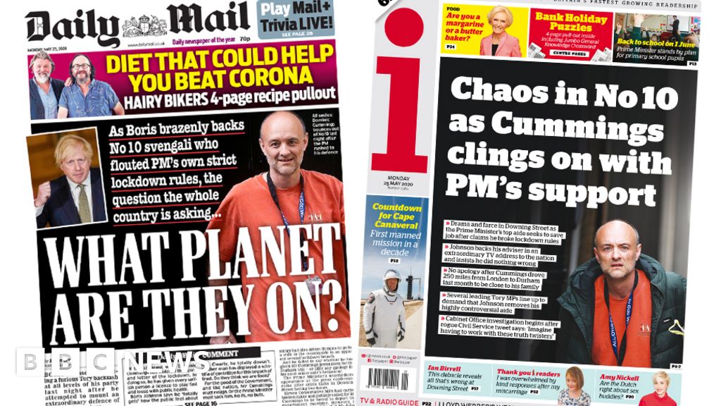Newspaper Headlines No 10 Chaos As Defiant Pm Defends Cummings
