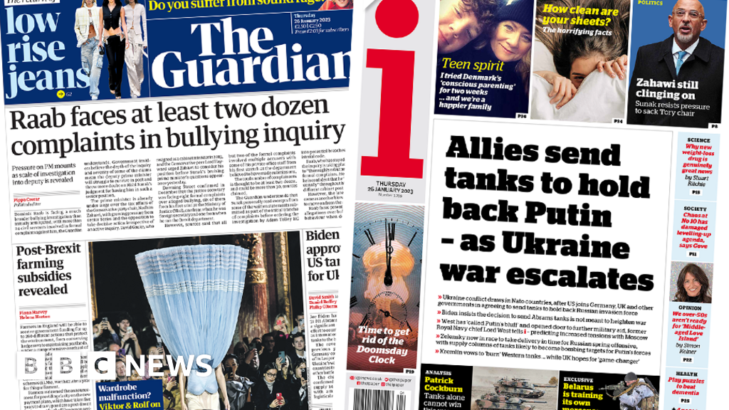 Newspaper headlines: 'Raab bullying probe widens' and 'hold back Putin'
