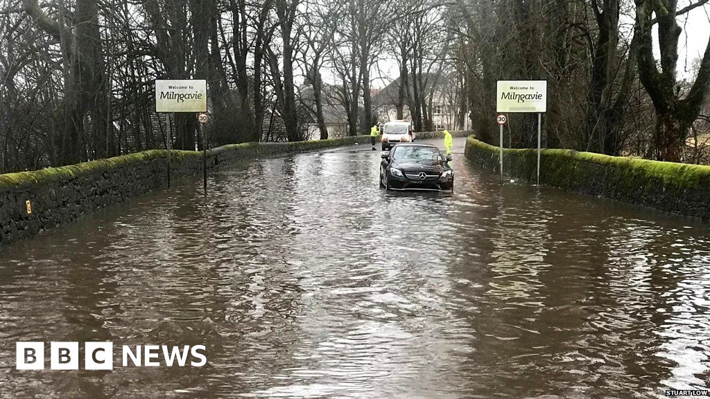 Car Stranded In Floodwater In Milngavie Bbc News 